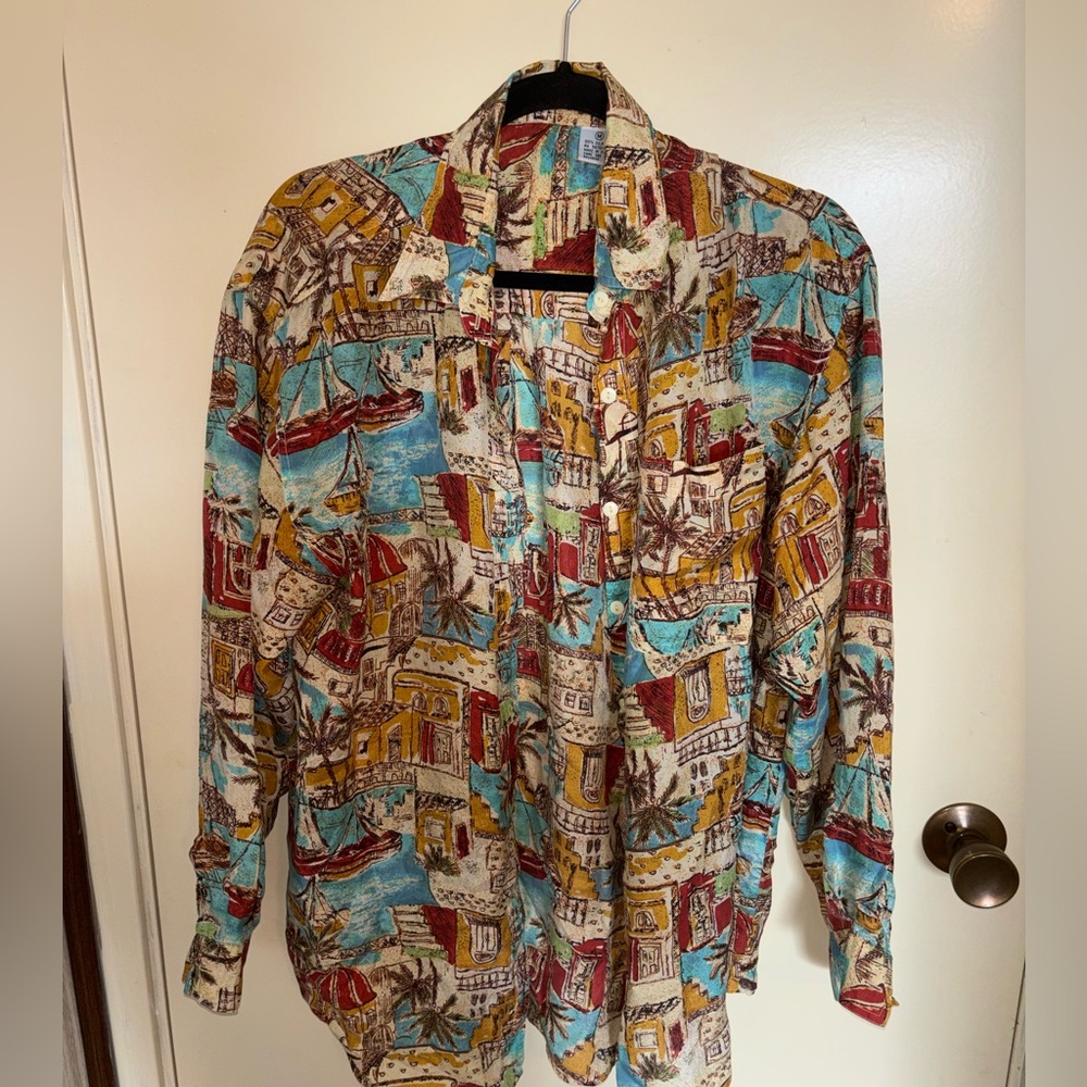 Colorful Graphic silk Button-Up vacation Shirt